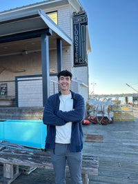 Sam Dorval in front of our Portland Pier restaurant